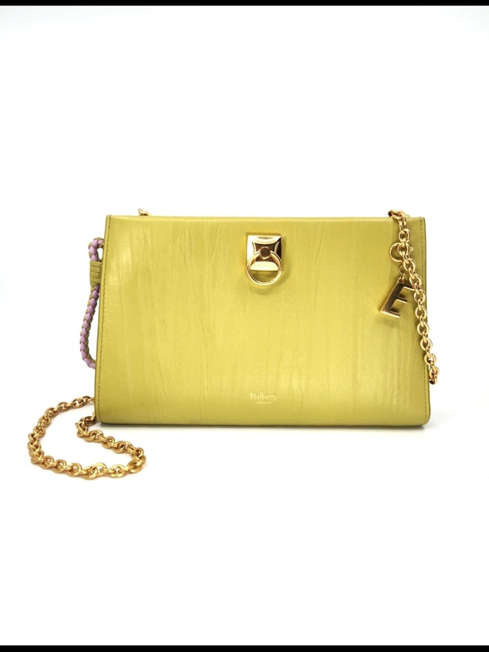 Mulberry Yellow-Green Leather Chain Crossbody Bag with Gold Hardware